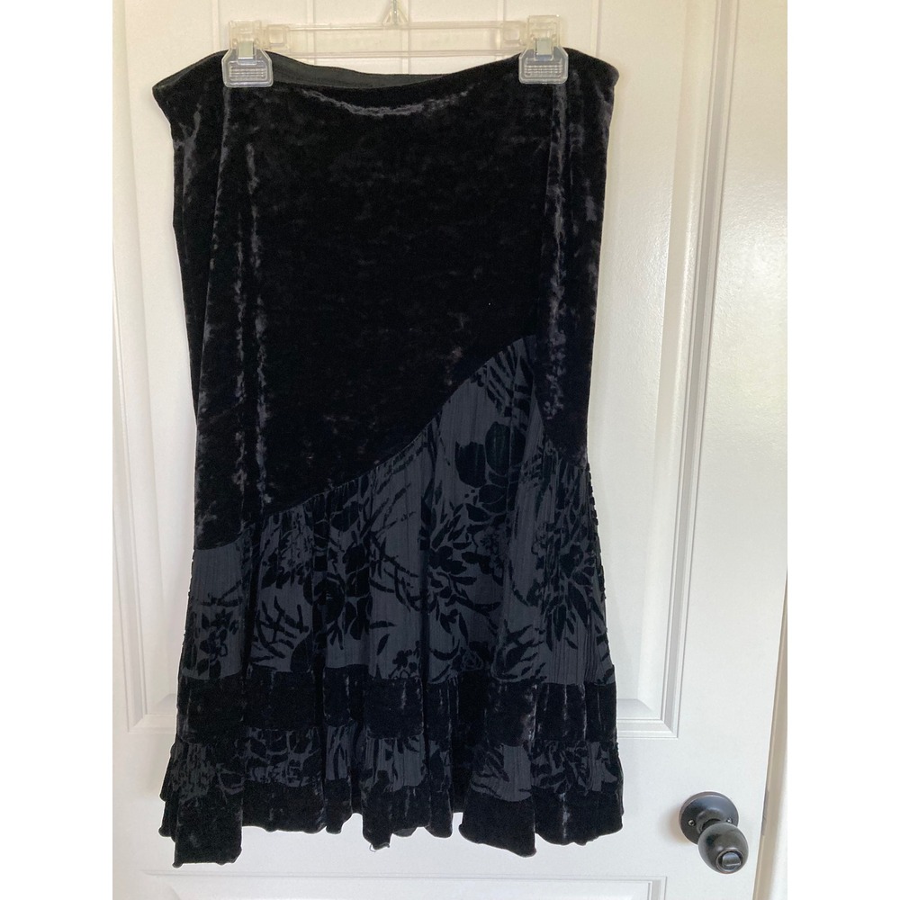 Joseph Ribkoff Black Velvet Floral Burnout Pleated Ruffle Midi Skirt 62276 Sz 14 - Picture 6 of 8